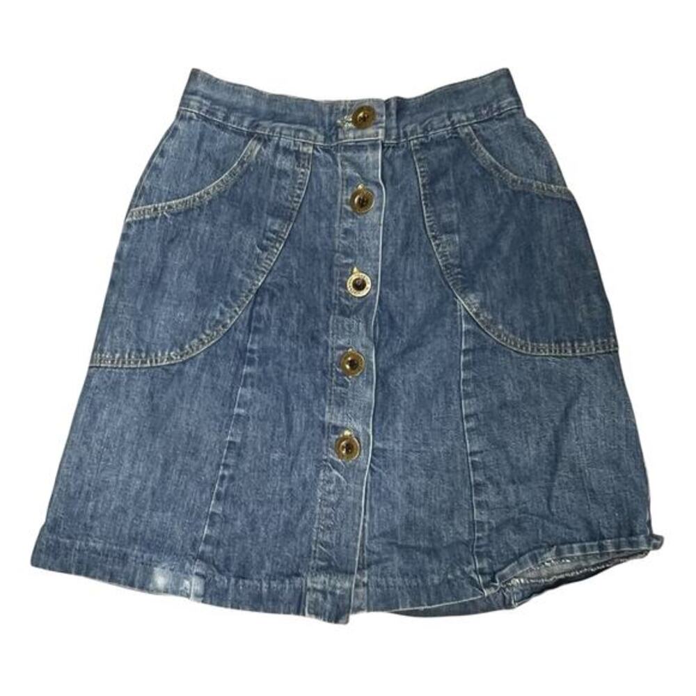 HIS VTG militaries equipments full button front denim blue jean skirt SZ S